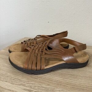 Easy-Spirit Tan Semar Fisherman Woven Leather Sandals Open Toe Womens Size 9.5 M